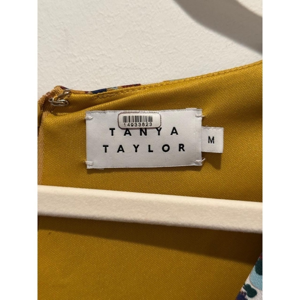 Tanya Taylor Maxi Dress Womens Mustard Yellow Floral Long Sleeve V-Neck Ruched M - Picture 2 of 7
